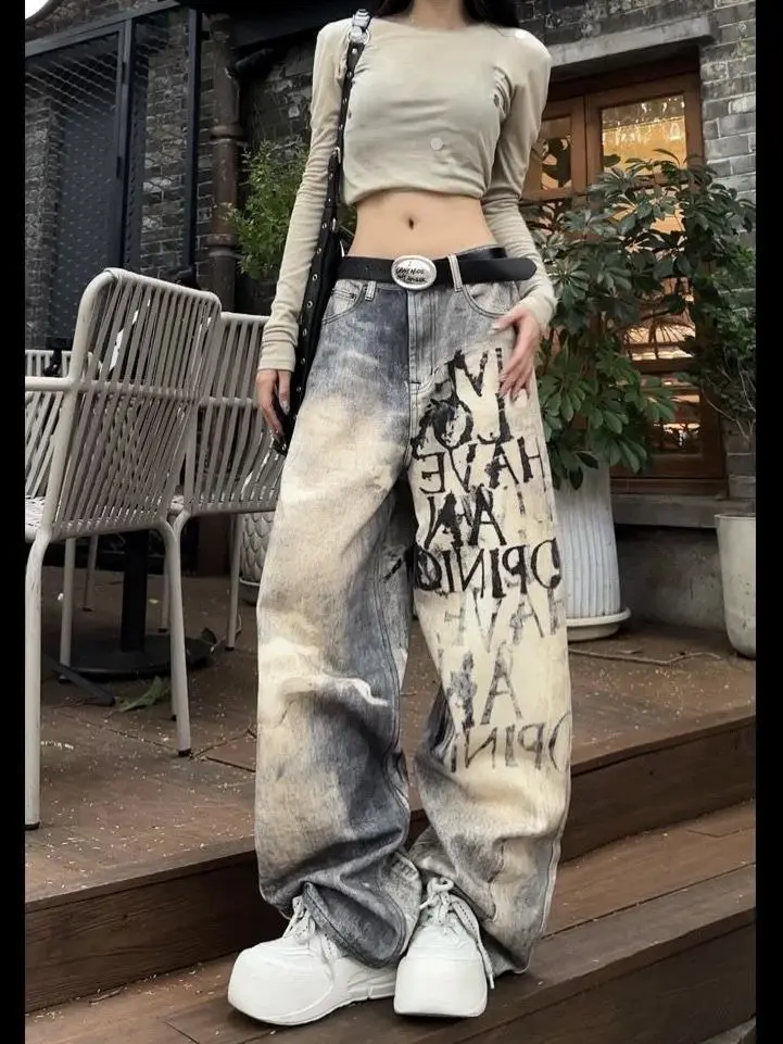 American high street gradient letter printed jeans autumn and winter retro washed loose wide leg pants high waisted jeans
American high street gradient letter printed jeans autumn and winter retro washed loose wide leg pants high waisted jeans