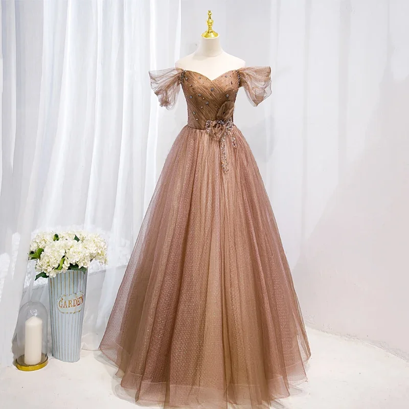 Customized Evening Dress Coffee Tulle Beads Off the Shoulder Bow Floor Length Lace Up A-Line Plus Size Women party Formal Gowns
Customized Evening Dress Coffee Tulle Beads Off the Shoulder Bow Floor Length Lace Up A-Line Plus Size Women party Formal Gowns