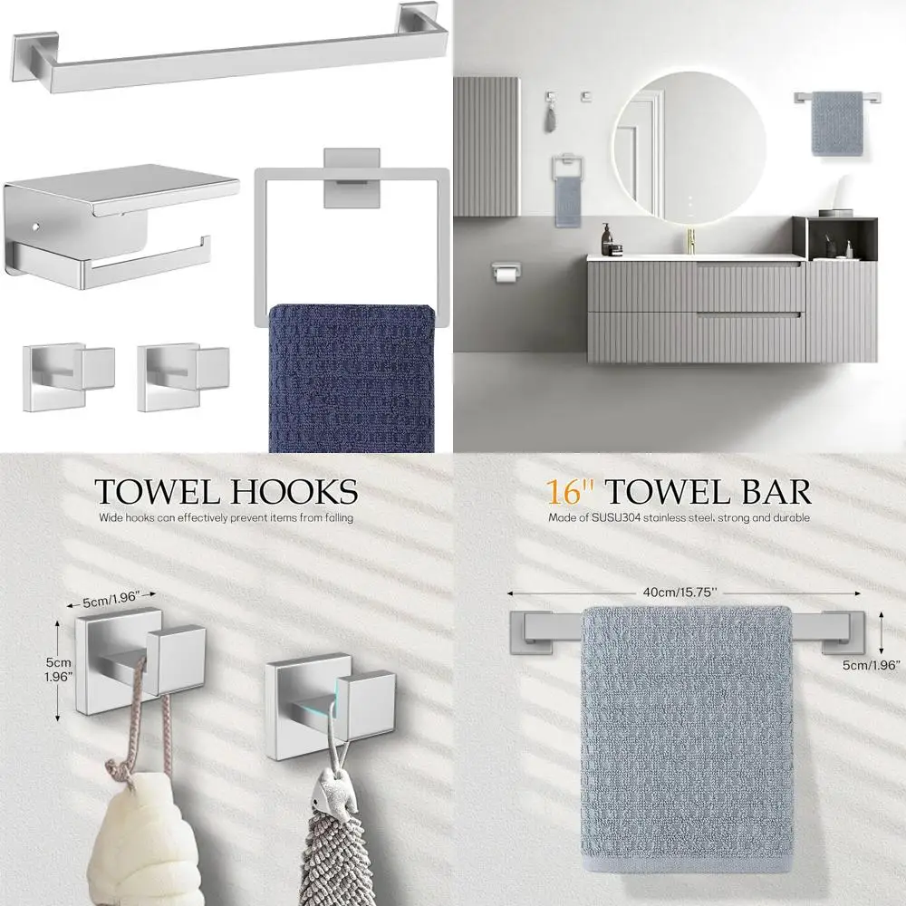 Набор фурнитуры для ванной из матового никеля, 5 предметов, 16 вешалок для полотенец, держатель для полотенец из нержавеющей стали, настенный комплект аксессуаров для ванной
Набор фурнитуры для ванной из матового никеля, 5 предметов, 16 вешалок для полотенец, держатель для полотенец из нержавеющей стали, настенный комплект аксессуаров для ванной