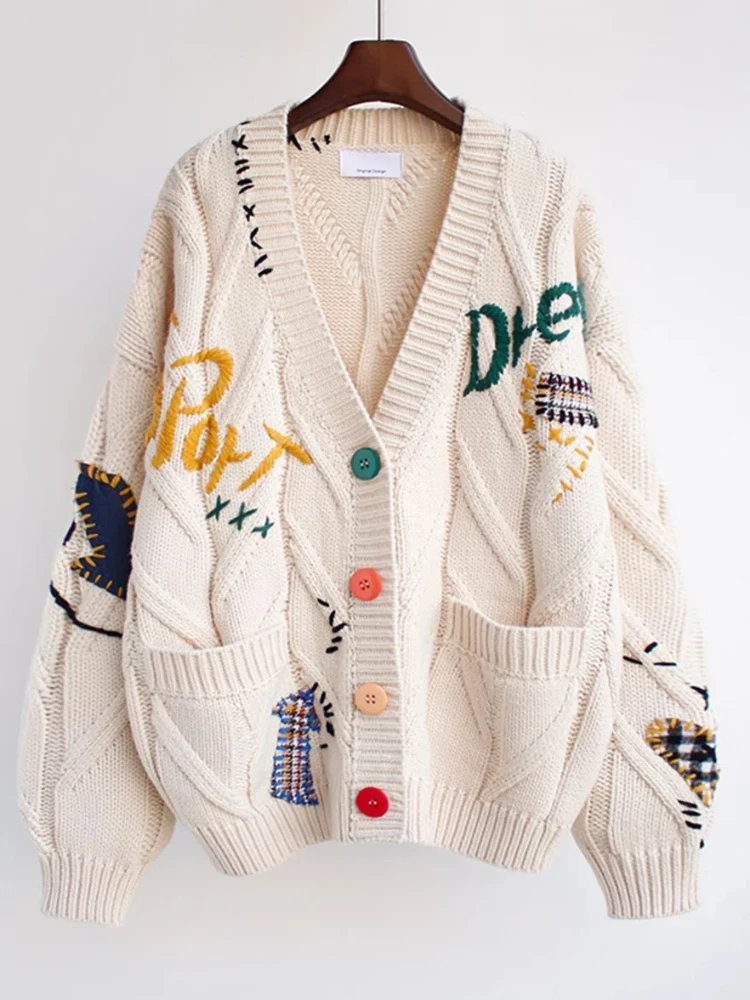 Winter Embroidery Patchwork High Street Thick Knit V-Neck Women's Cardigan Sweater Single Breasted Cardigan for Women Clothing
Winter Embroidery Patchwork High Street Thick Knit V-Neck Women's Cardigan Sweater Single Breasted Cardigan for Women Clothing