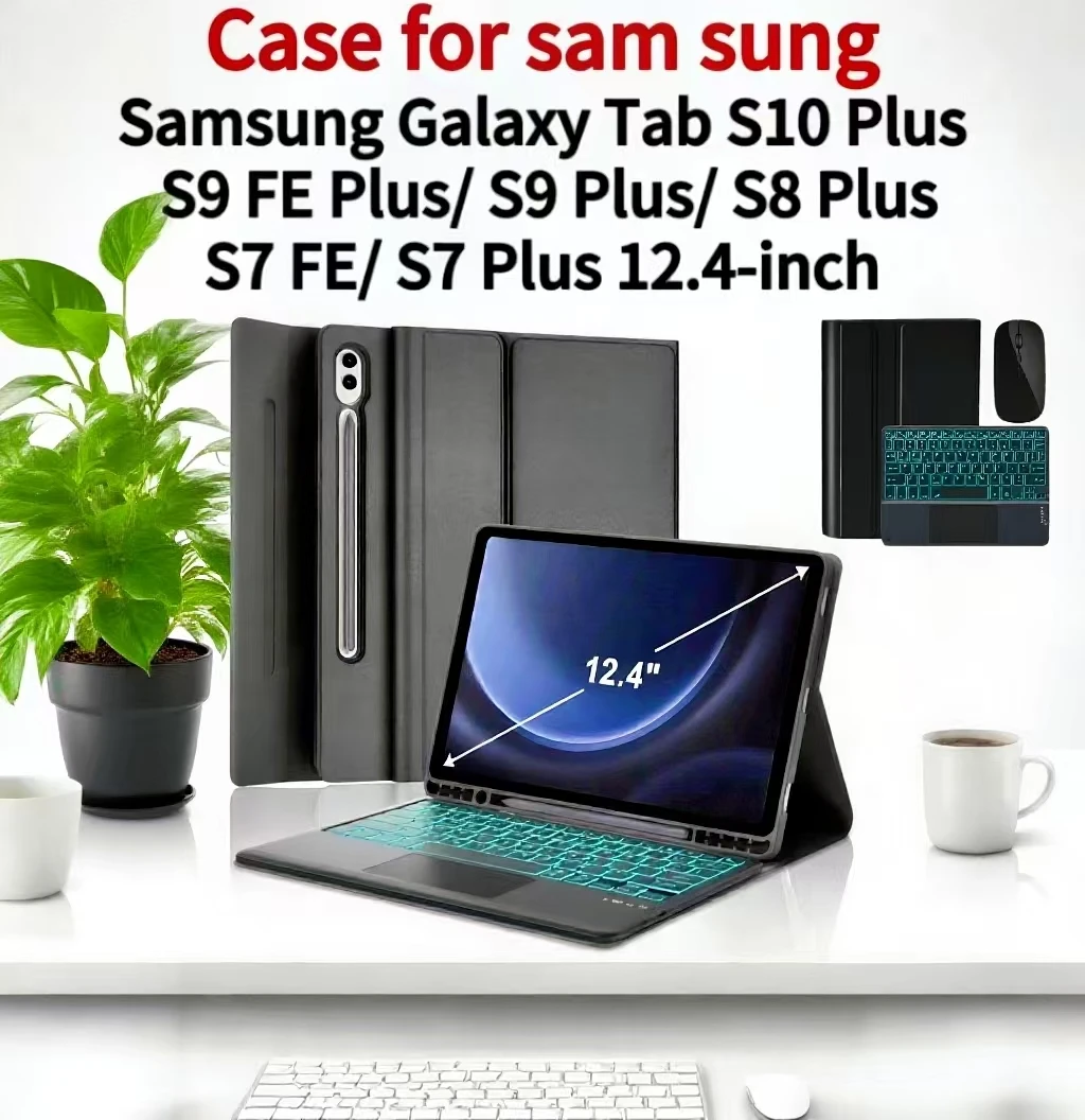 Case for Samsung Galaxy Tab S10 Plus/S9 FE Plus/ S9 Plus/ S8 Plus/S7 FE/ S7 Plus 12.4inch Backlit removable touch keyboard cover
Case for Samsung Galaxy Tab S10 Plus/S9 FE Plus/ S9 Plus/ S8 Plus/S7 FE/ S7 Plus 12.4inch Backlit removable touch keyboard cover
