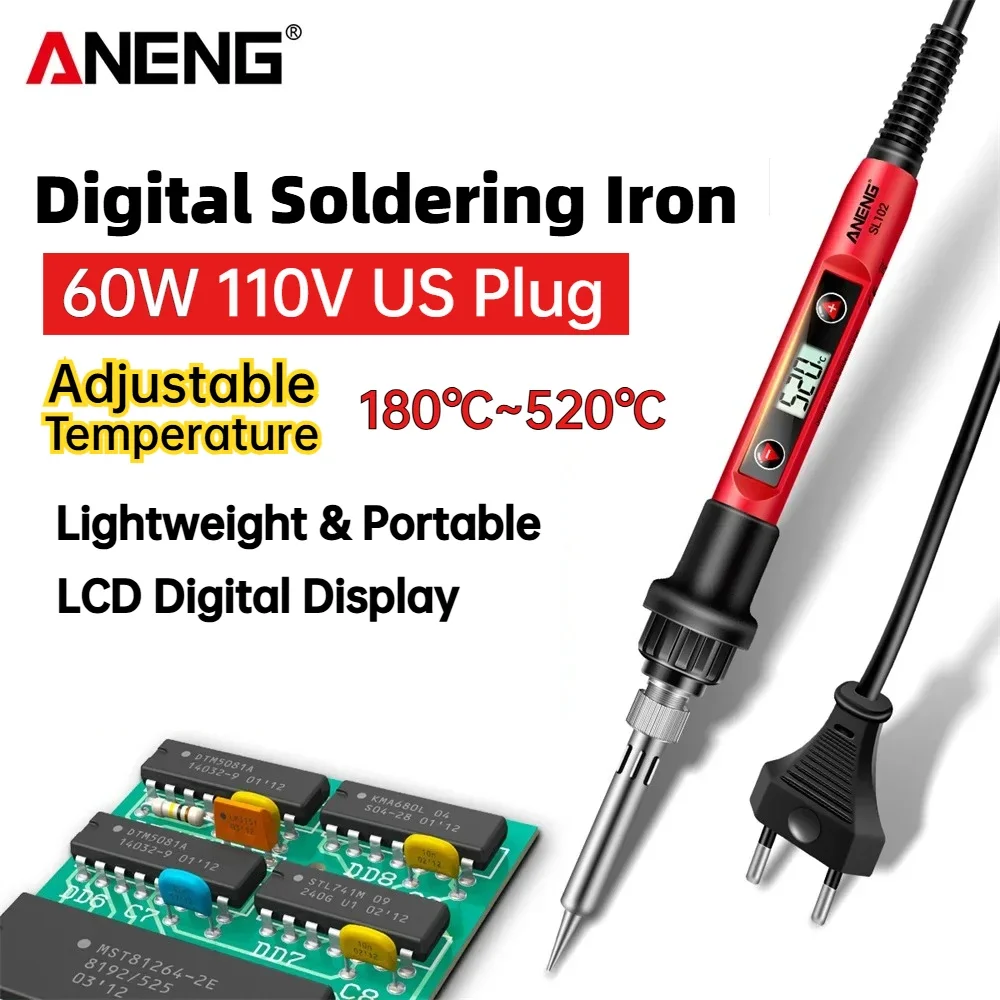 ANENG SL102 Soldering Iron Digital Adjustable Temperature US 110V Plug Professional Portable Welding Repair Electric Tools
ANENG SL102 Soldering Iron Digital Adjustable Temperature US 110V Plug Professional Portable Welding Repair Electric Tools