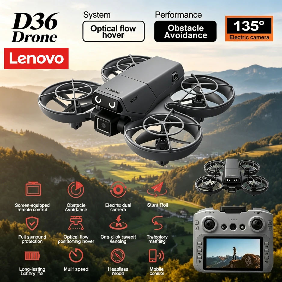 Lenovo D36 Drone 4K HD 8k Triple Camera FPV Brushless Motor Obstacle Avoidance Foldable RC Quadcopter Professional Aerial
Lenovo D36 Drone 4K HD 8k Triple Camera FPV Brushless Motor Obstacle Avoidance Foldable RC Quadcopter Professional Aerial