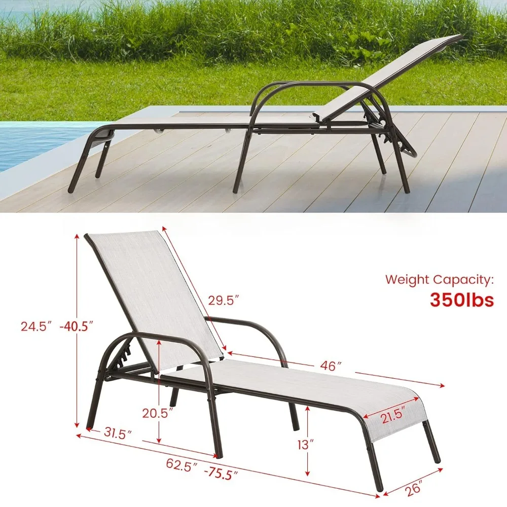 Set of 2 Patio Lounge Chair, Outdoor Chaise Lounge with 5 Adjustable Backrest, Customized
Set of 2 Patio Lounge Chair, Outdoor Chaise Lounge with 5 Adjustable Backrest, Customized