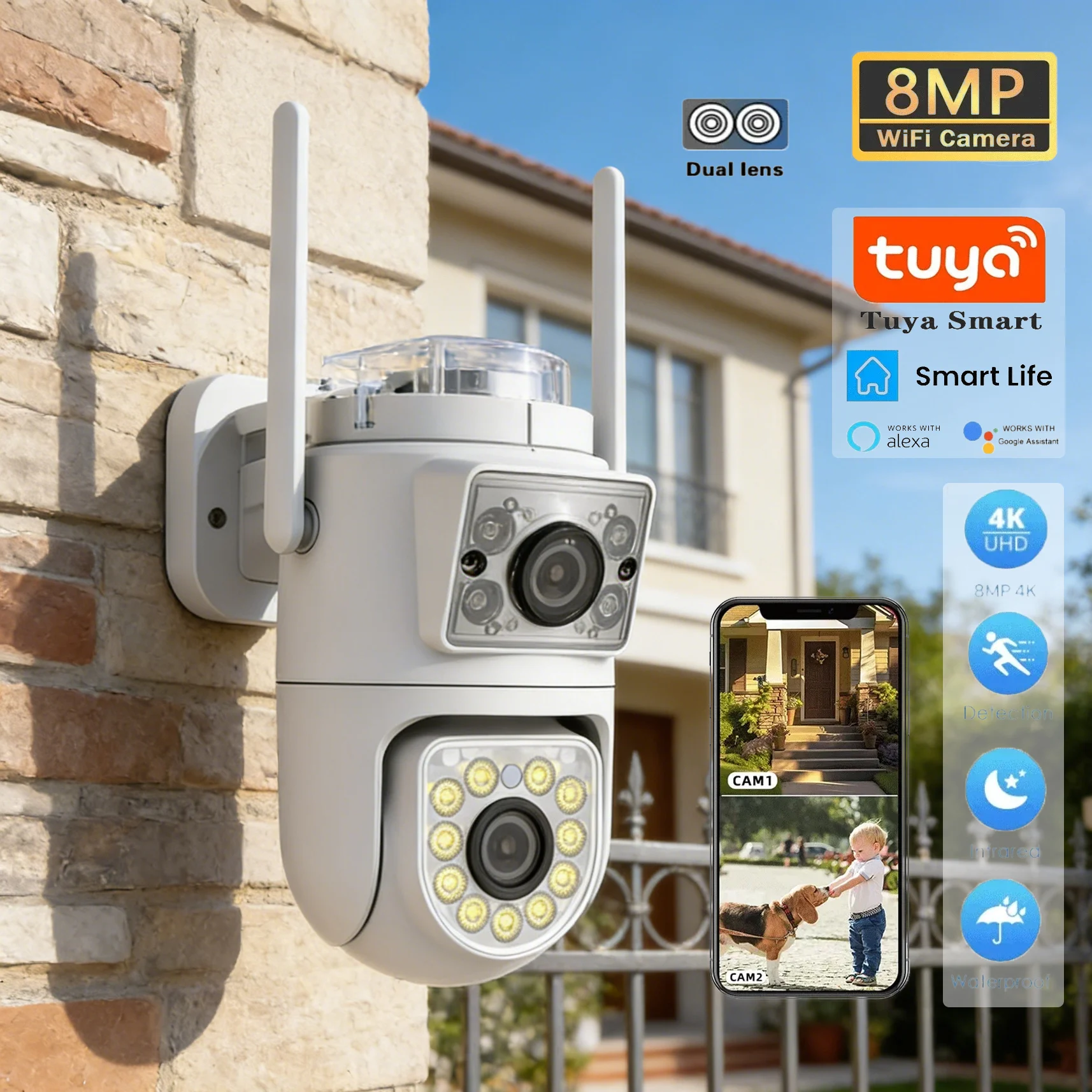 Dual-Lens Dual-Screen PTZ Security Camera 4K 8MP Tuya Smart Outdoor WiFi Cam with HD Night Vision CCTV Video Surveillance Home
Dual-Lens Dual-Screen PTZ Security Camera 4K 8MP Tuya Smart Outdoor WiFi Cam with HD Night Vision CCTV Video Surveillance Home