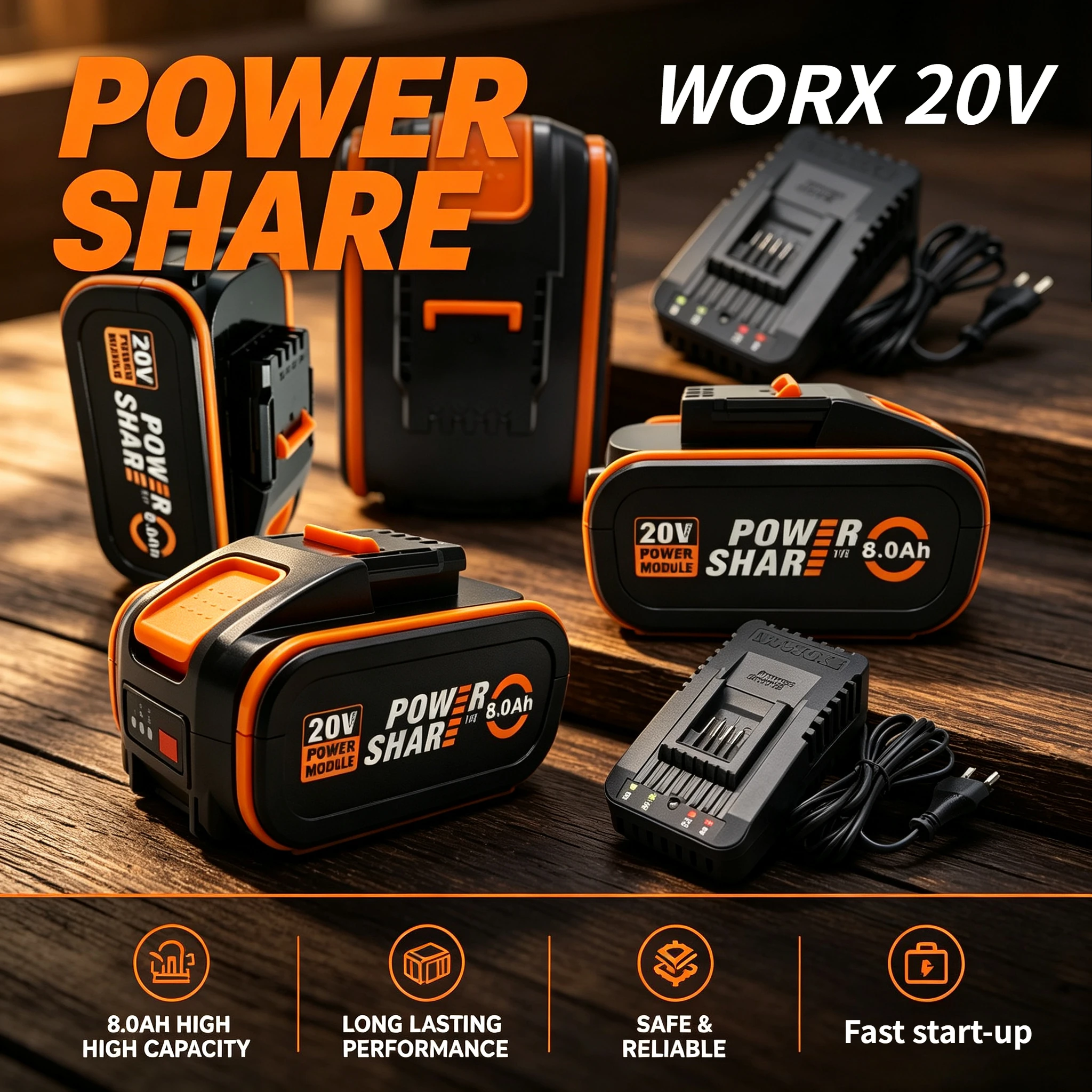 Genuine WORX 20V Battery 4.0/6.0/8.0Ah 100% original Inlay Connection Design support quick assembly and tool free switching
Genuine WORX 20V Battery 4.0/6.0/8.0Ah 100% original Inlay Connection Design support quick assembly and tool free switching