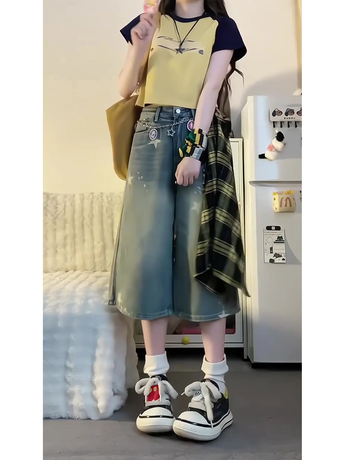 American Style Vintage Star Print Loose Seven Inch Jeans Women's Slim Straight Wide Leg Denim Pants Low Waist Zipper Closure
American Style Vintage Star Print Loose Seven Inch Jeans Women's Slim Straight Wide Leg Denim Pants Low Waist Zipper Closure