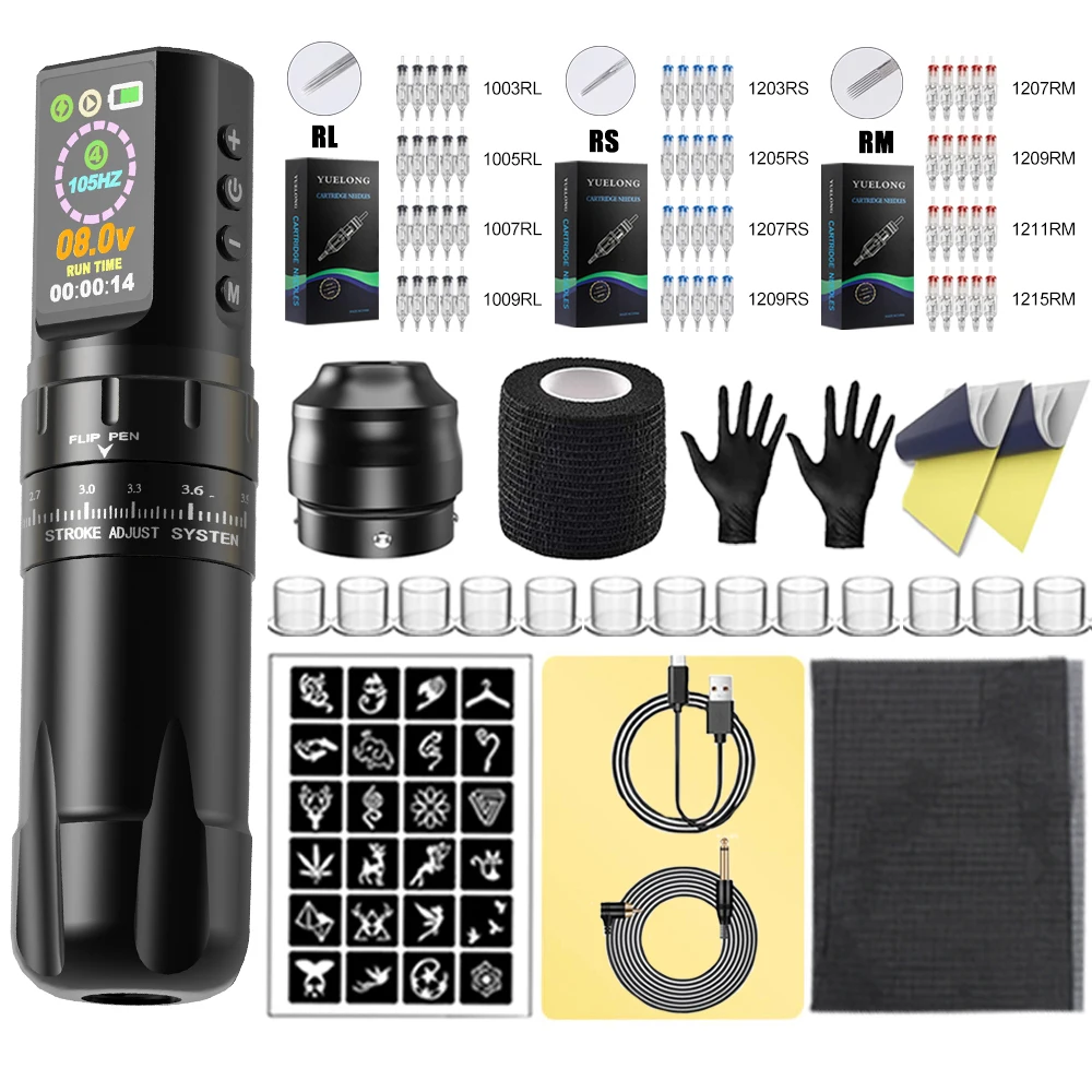 Wireless Tattoo Machine Kit Adjustable Stroke 2.4-4.2mm with 60pcs Mixed Tattoo Cartridge for Tattoo Artists
Wireless Tattoo Machine Kit Adjustable Stroke 2.4-4.2mm with 60pcs Mixed Tattoo Cartridge for Tattoo Artists