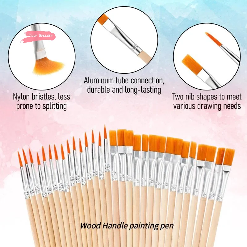Y-20/50/100 Pcs Wood Handle Painting Brushes Set Art Round Flat Hair Nylon Hair Paint Brush For Acrylic Watercolor
Y-20/50/100 Pcs Wood Handle Painting Brushes Set Art Round Flat Hair Nylon Hair Paint Brush For Acrylic Watercolor