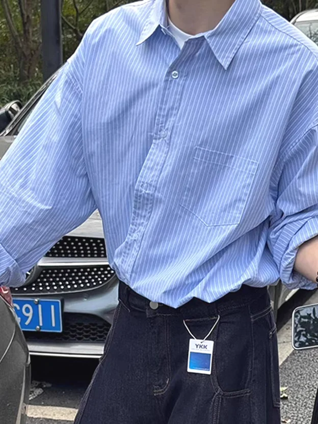 Blue Striped Casual Long Sleeve Men's Shirt Single Pocket Vintage American Style Workwear Breathable Spring Summer Top
Blue Striped Casual Long Sleeve Men's Shirt Single Pocket Vintage American Style Workwear Breathable Spring Summer Top