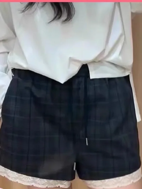 Sweet Style Lace Drawstring Shorts Versatile Corded Waist Baggy Fit Checkered Pattern Natural Waist Polyester Shorts
Sweet Style Lace Drawstring Shorts Versatile Corded Waist Baggy Fit Checkered Pattern Natural Waist Polyester Shorts