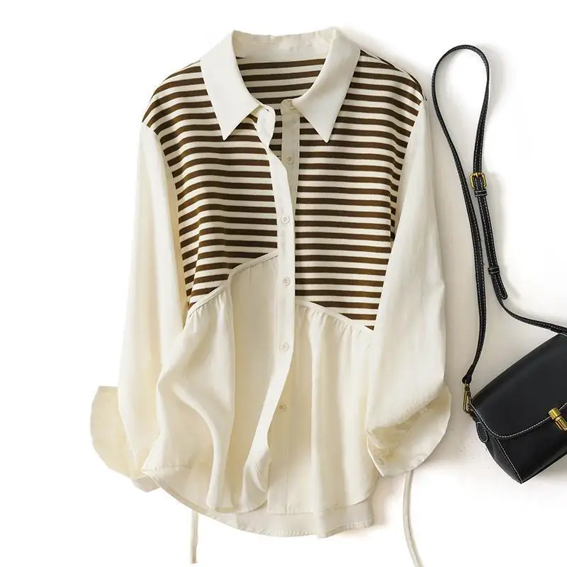 New Large Size Loose Stripe Design POLO Neck Casual Large Size Shirt Belly Cover Long Sleeve Shirt Women Comfortable and Light
New Large Size Loose Stripe Design POLO Neck Casual Large Size Shirt Belly Cover Long Sleeve Shirt Women Comfortable and Light