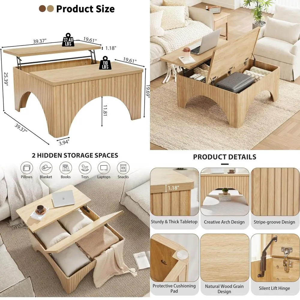 Large 39 Natural Wooden Coffee Table with Lift-Top Storage and Lip Edge for Living or Office Spaces
Large 39 Natural Wooden Coffee Table with Lift-Top Storage and Lip Edge for Living or Office Spaces