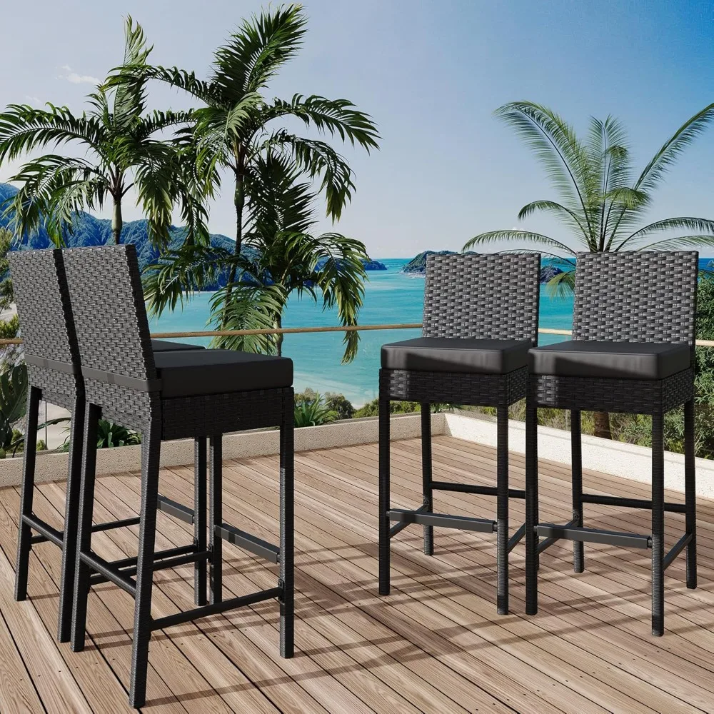 Patio Wicker Barstools With Cushions, Outdoor Wicker Bar Stools Set of 4, Outdoor Rattan Bar Height Stool Set Armless for Backya
Patio Wicker Barstools With Cushions, Outdoor Wicker Bar Stools Set of 4, Outdoor Rattan Bar Height Stool Set Armless for Backya