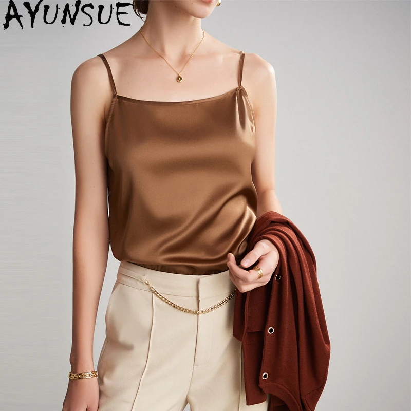 93% Mulberry Silk Slip Top Woman Satin Solid Sleeveless Summer Tops for Woman Clothes High Quality Multi Colors Sexy Top Femme
93% Mulberry Silk Slip Top Woman Satin Solid Sleeveless Summer Tops for Woman Clothes High Quality Multi Colors Sexy Top Femme