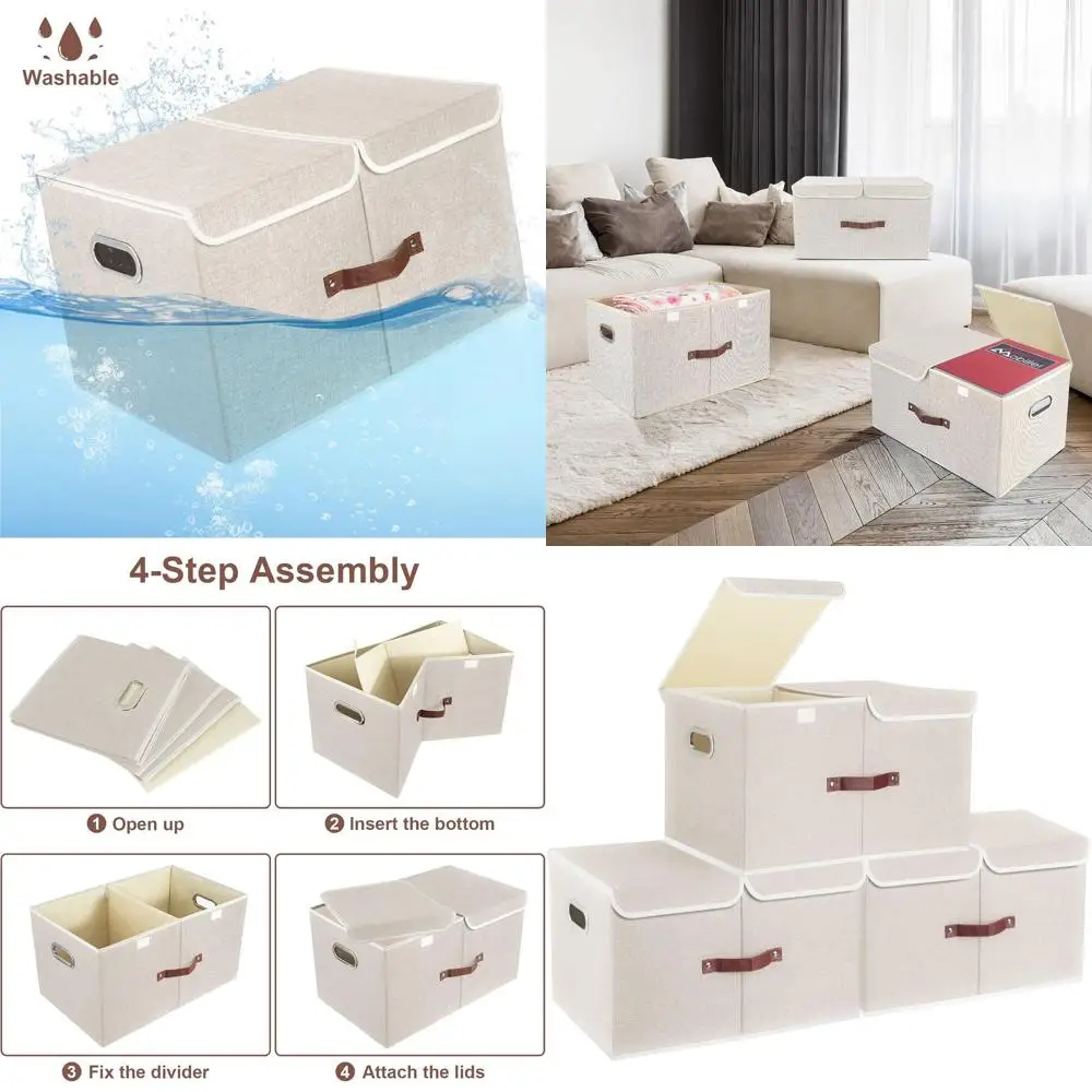 Large Collapsible Fabric Storage Bins with Lids and Dividers, Washable, 21.7x13x11.8 inches, 3-Pack, Beige
Large Collapsible Fabric Storage Bins with Lids and Dividers, Washable, 21.7x13x11.8 inches, 3-Pack, Beige