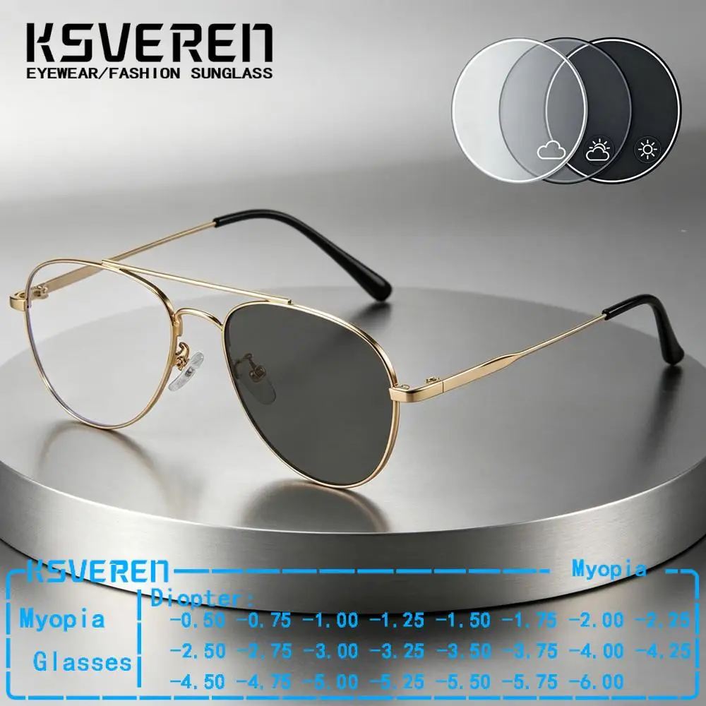 Metal Pilot Frame Photochromic Myopia Glasses Men Women Fashionable Finished Prescription Nearsighted Glasses Outdoor Discolor
Metal Pilot Frame Photochromic Myopia Glasses Men Women Fashionable Finished Prescription Nearsighted Glasses Outdoor Discolor