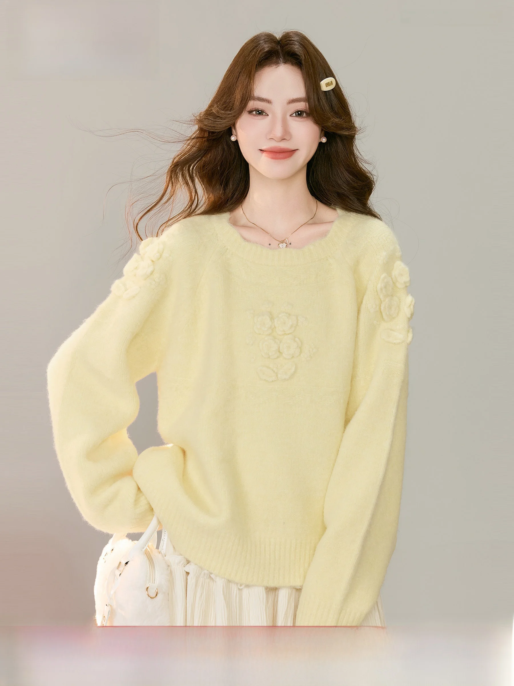 Yellow Embroidered Loose Women's Sweater Lazy Sle Polyester Fiber Long Sve round Ne Plant Floral Patterned Knitted Top
Yellow Embroidered Loose Women's Sweater Lazy Sle Polyester Fiber Long Sve round Ne Plant Floral Patterned Knitted Top