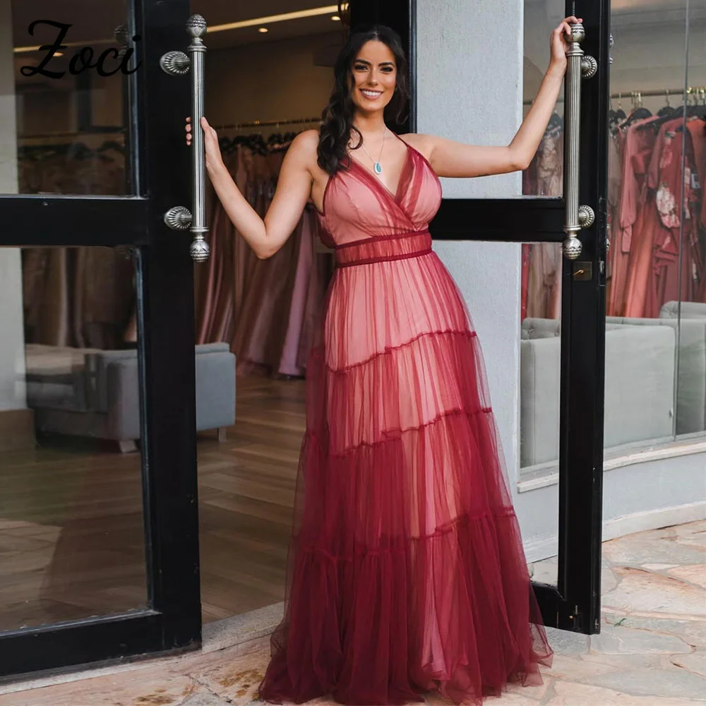Zoci Sexy Deep V Neck Red Prom Dresses Spaghetti Straps Tulle Dubai Saudi A Line Evening Party Gown vestidos de festa Customized
Zoci Sexy Deep V Neck Red Prom Dresses Spaghetti Straps Tulle Dubai Saudi A Line Evening Party Gown vestidos de festa Customized