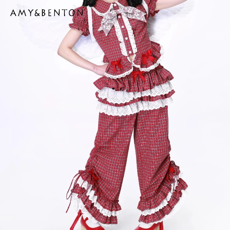 Original Design Spring Summer Sweet Cute Versatile Women's Trousers Japanese Retro Bow Red Plaid Lace Casual Flared Pants Women
Original Design Spring Summer Sweet Cute Versatile Women's Trousers Japanese Retro Bow Red Plaid Lace Casual Flared Pants Women