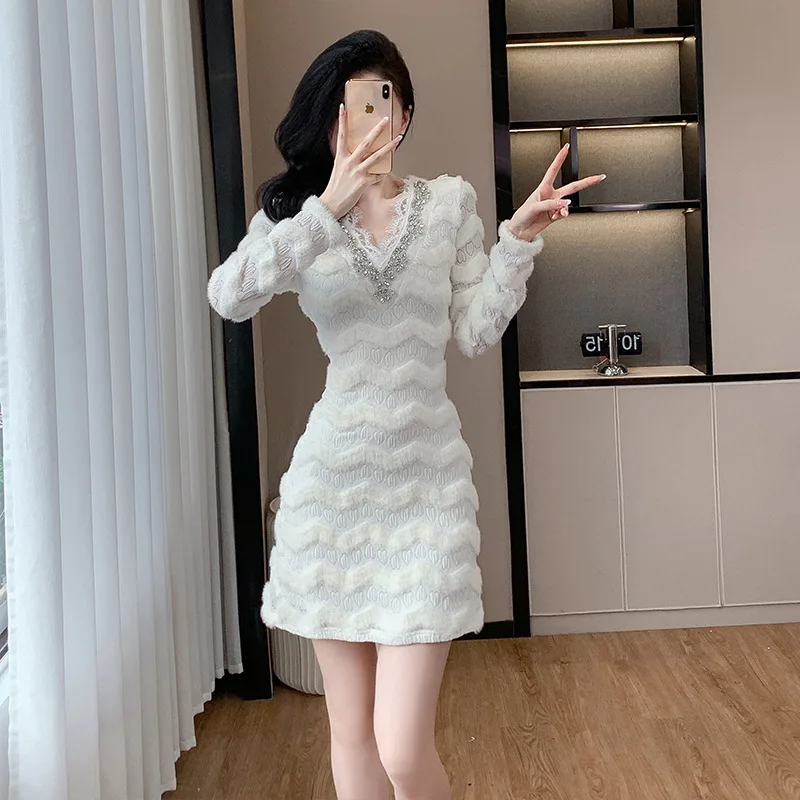 Mink Fur Rhinestone Lace Dress Slimming Bodycon Party Dress Spring Summer Evening Dress
Mink Fur Rhinestone Lace Dress Slimming Bodycon Party Dress Spring Summer Evening Dress