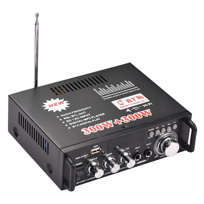 Black BT-298A Mini Audio Power Amplifier Set 2CH 300W+300W For Car Home Bluetooth Digital Audio Receiver AMP FM Radio EU Plug
Black BT-298A Mini Audio Power Amplifier Set 2CH 300W+300W For Car Home Bluetooth Digital Audio Receiver AMP FM Radio EU Plug