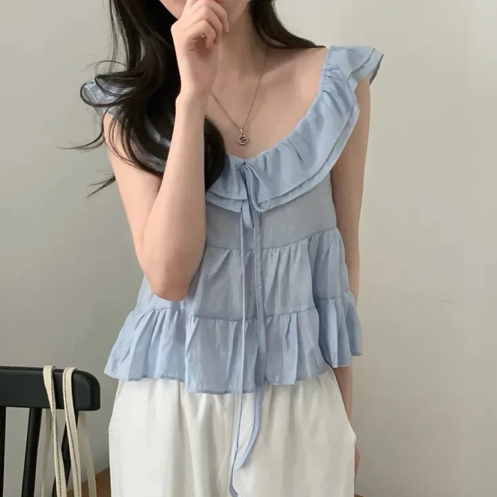 Korean Style Loose Fit Sleeveless Baby Doll Shirt with Bow Tie Large Collar Pure Color Women's Top Fashion Summer 2026
Korean Style Loose Fit Sleeveless Baby Doll Shirt with Bow Tie Large Collar Pure Color Women's Top Fashion Summer 2026