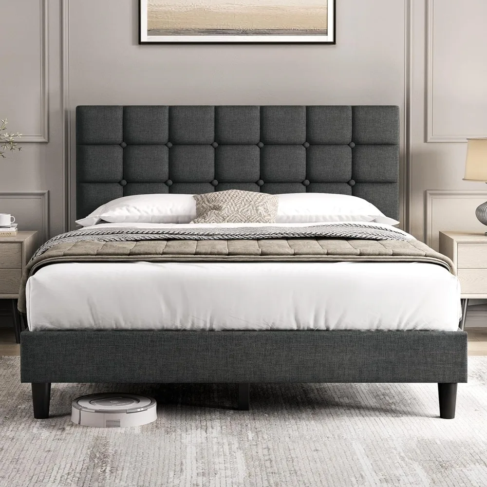 Soft Padded Bed Frame, Modern Queen Size Bed Platform, with Square Stitching and Button Mop, Adjustable Headboard Height, Wooden
Soft Padded Bed Frame, Modern Queen Size Bed Platform, with Square Stitching and Button Mop, Adjustable Headboard Height, Wooden