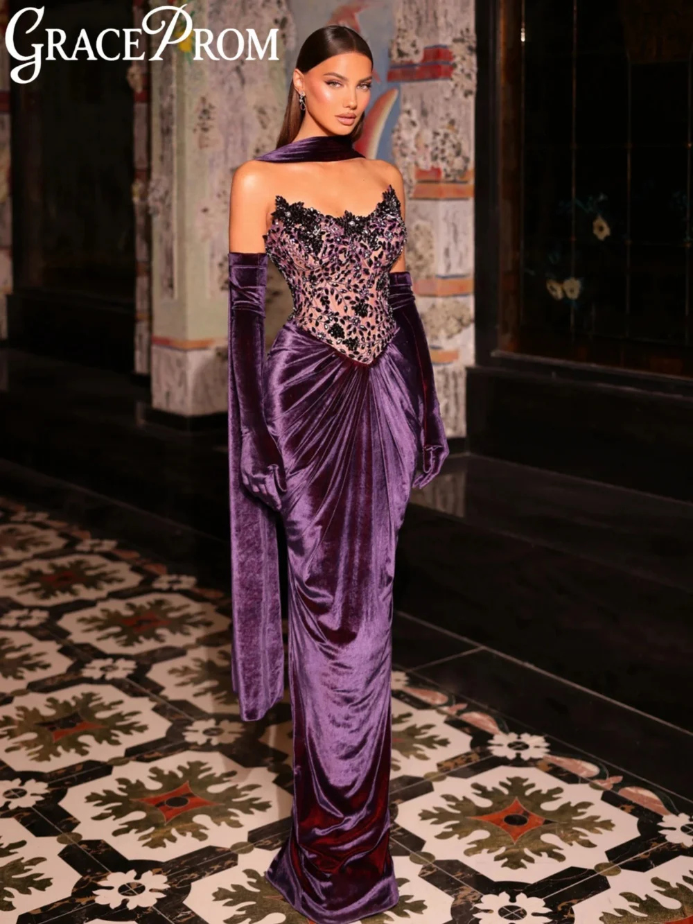 Purple Velvet Crystal Long Evening Dress Without Gloves Pleated Elegant Strapless Wedding Party Gown Customized Banquet Dresses
Purple Velvet Crystal Long Evening Dress Without Gloves Pleated Elegant Strapless Wedding Party Gown Customized Banquet Dresses