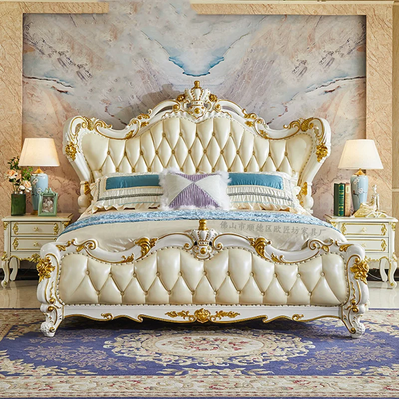Double bed European leather bed villa luxury leather large solid wood carving flower double 2 meters
Double bed European leather bed villa luxury leather large solid wood carving flower double 2 meters