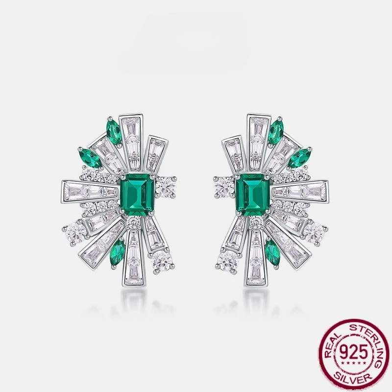 New S925 sterling silver exaggerated irregular fan-shaped light luxury setting cultivated emerald retro earrings wedding jewelry
New S925 sterling silver exaggerated irregular fan-shaped light luxury setting cultivated emerald retro earrings wedding jewelry