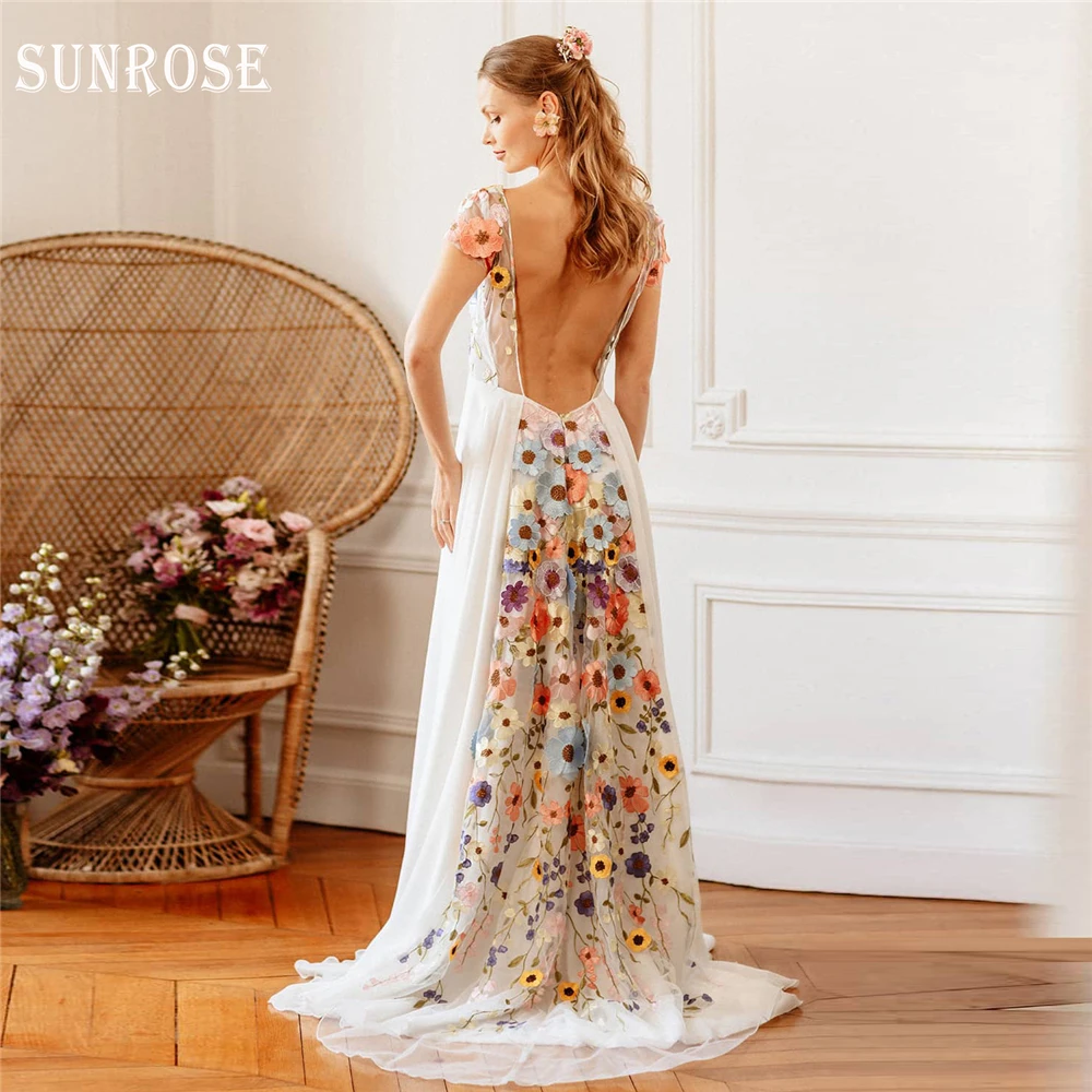 SUNROSE Colorful Floral Embroidered Wedding Dress 2025 Backless Cap Sleeve Chiffon Pastrol Bridal Gowns for Wedding Photo Shoot
SUNROSE Colorful Floral Embroidered Wedding Dress 2025 Backless Cap Sleeve Chiffon Pastrol Bridal Gowns for Wedding Photo Shoot