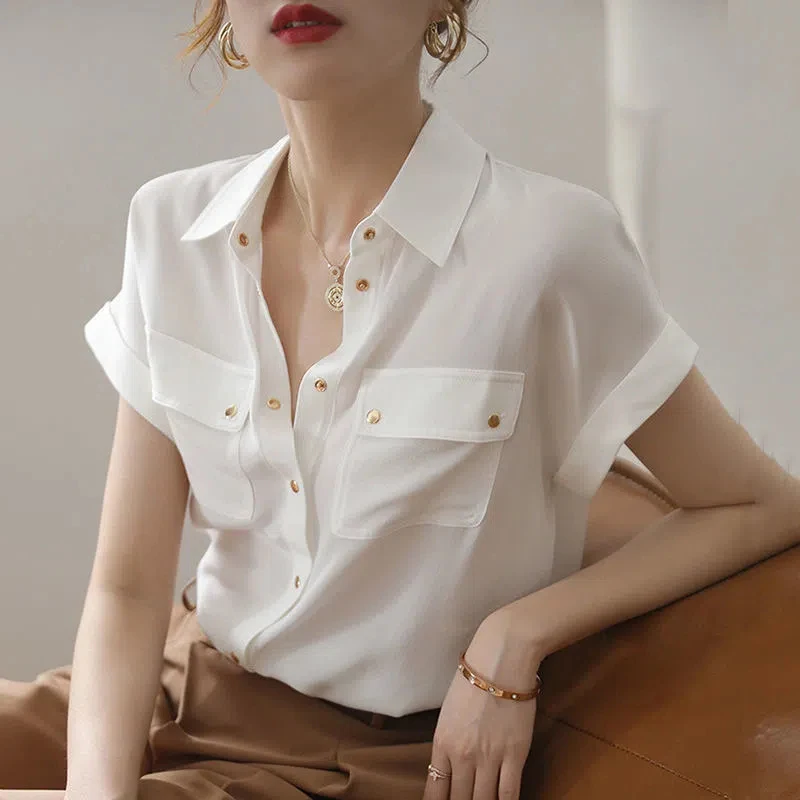 Y2K Women Chiffon White Shirt Summer Fashion Metal Button Female Loose Tops Korean Casual Office Ladies Double Pocket Blouse
Y2K Women Chiffon White Shirt Summer Fashion Metal Button Female Loose Tops Korean Casual Office Ladies Double Pocket Blouse