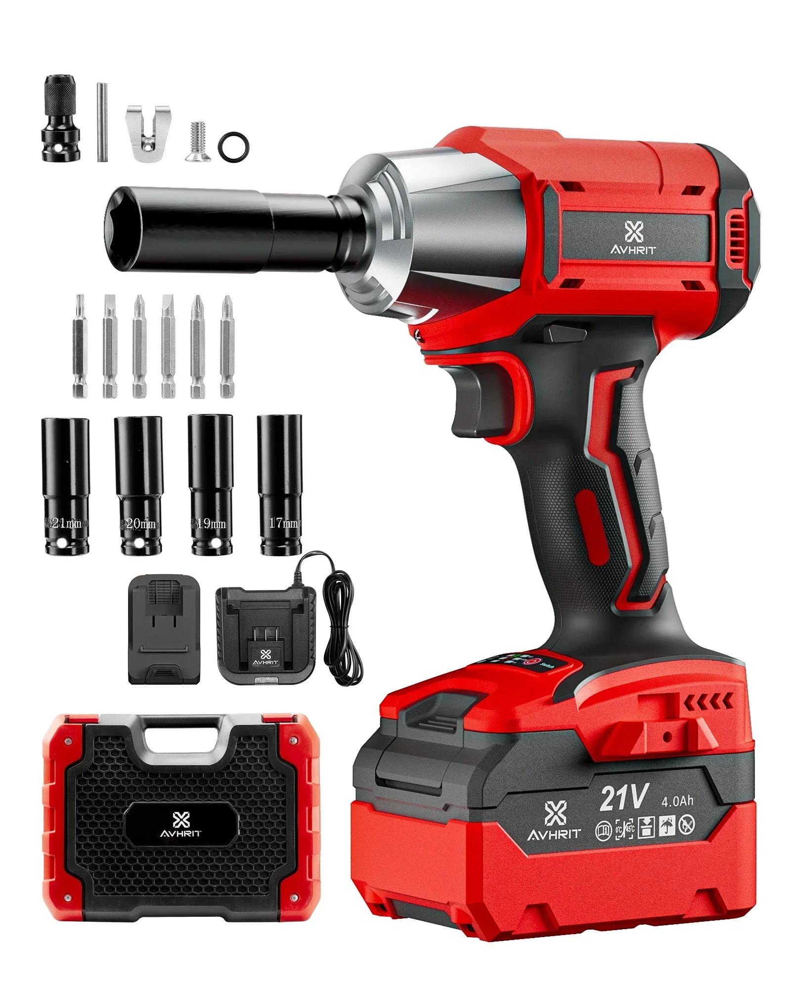 Avhrit 1/2'' 480Ft-lbs|3300RPM Brushless Cordless Impact Wrench with 2x4Ah Batteries&4 Sockets for Car Repair,Home
Avhrit 1/2'' 480Ft-lbs|3300RPM Brushless Cordless Impact Wrench with 2x4Ah Batteries&4 Sockets for Car Repair,Home