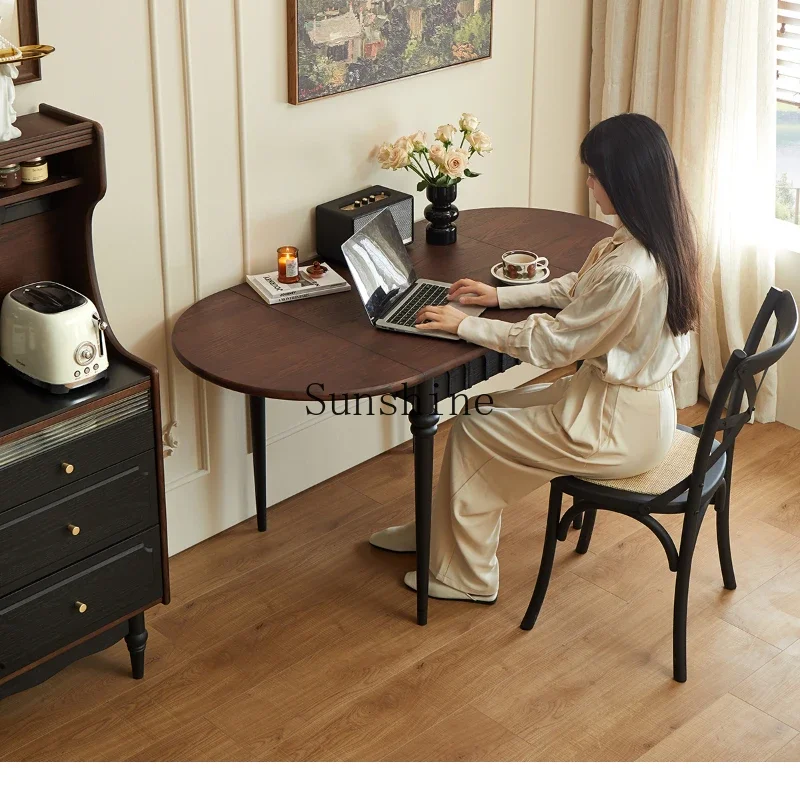Solid wood folding dining table square and round dual-purpose French retro small apartment family living room dining table
Solid wood folding dining table square and round dual-purpose French retro small apartment family living room dining table