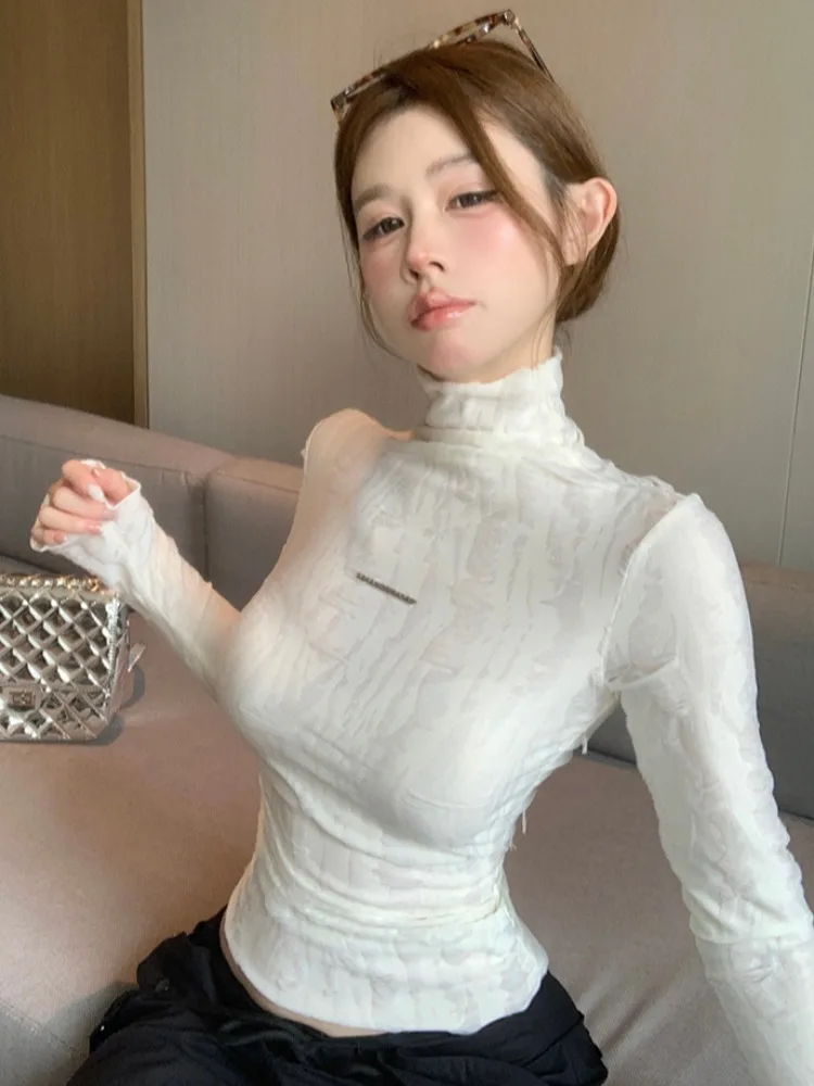 Korean Style High Collar Long Sleeve T-Shirt Women's Autumn Winter New Hole Design Slim Fit Short Style Spicy Girl Top
Korean Style High Collar Long Sleeve T-Shirt Women's Autumn Winter New Hole Design Slim Fit Short Style Spicy Girl Top