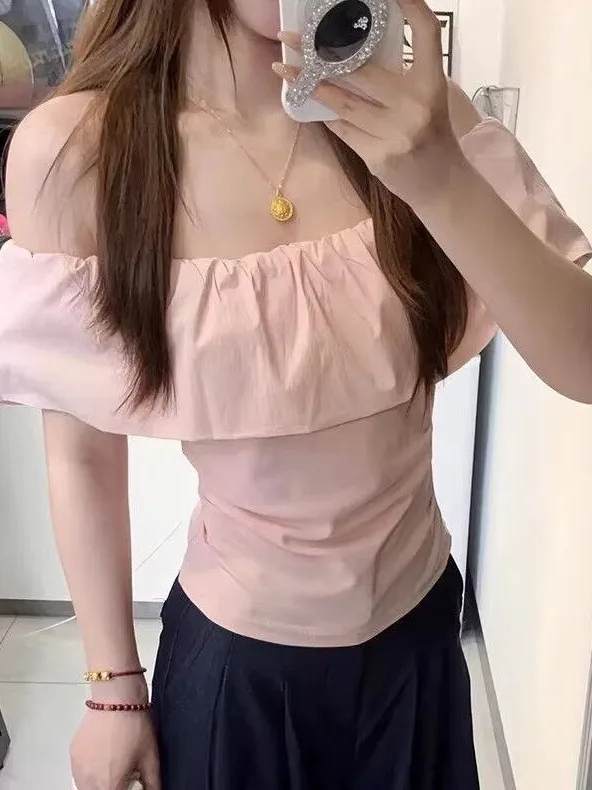 plus Size Women's Pink Shoulder Bared Top Korean Style Summer Fashion Design Breathable Polyester Short Sleeve Regular Fit
plus Size Women's Pink Shoulder Bared Top Korean Style Summer Fashion Design Breathable Polyester Short Sleeve Regular Fit