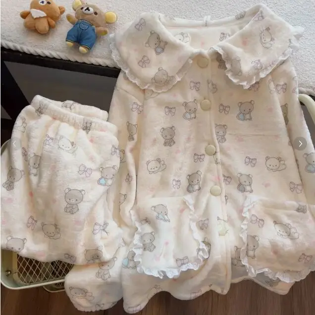 Cute Rilakkuma Pajamas Flannel Pajamas for Women's Autumn Winter Cartoon Students Thickened Warm Home Two-piece Set Girl's Gifts
Cute Rilakkuma Pajamas Flannel Pajamas for Women's Autumn Winter Cartoon Students Thickened Warm Home Two-piece Set Girl's Gifts