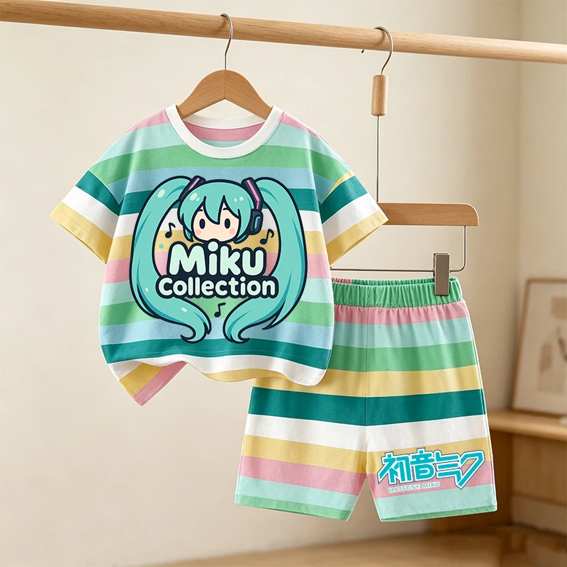 Hatsunes Miku Girl Striped Short Sleeved Suit Kids Cute Short Sleeves Shorts Anime Cartoon T Shirt Summer Tees Fashion Clothes
Hatsunes Miku Girl Striped Short Sleeved Suit Kids Cute Short Sleeves Shorts Anime Cartoon T Shirt Summer Tees Fashion Clothes