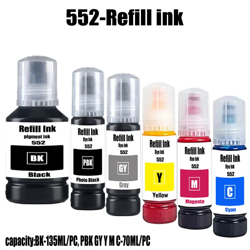 Совместимый набор чернил для заправки Epson 552, пигментные чернила, чернила на основе красителя для принтеров Epson EcoTank ET-8500 ET-8550
Совместимый набор чернил для заправки Epson 552, пигментные чернила, чернила на основе красителя для принтеров Epson EcoTank ET-8500 ET-8550