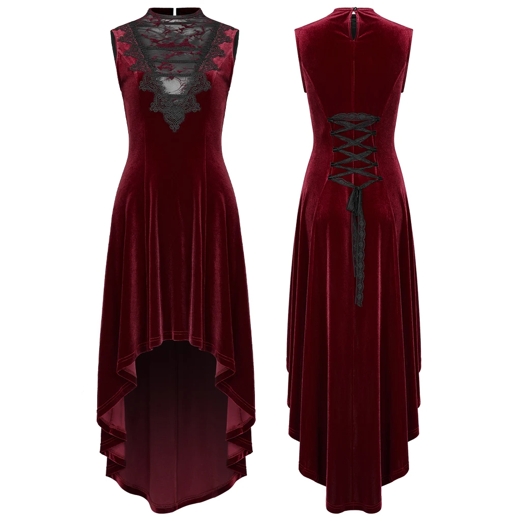 PUNK RAVE Women Vintage Gothic Velvet Dress Sleeveless High Low Lace Up Retro Evening Party Gown Dress WQ523
PUNK RAVE Women Vintage Gothic Velvet Dress Sleeveless High Low Lace Up Retro Evening Party Gown Dress WQ523