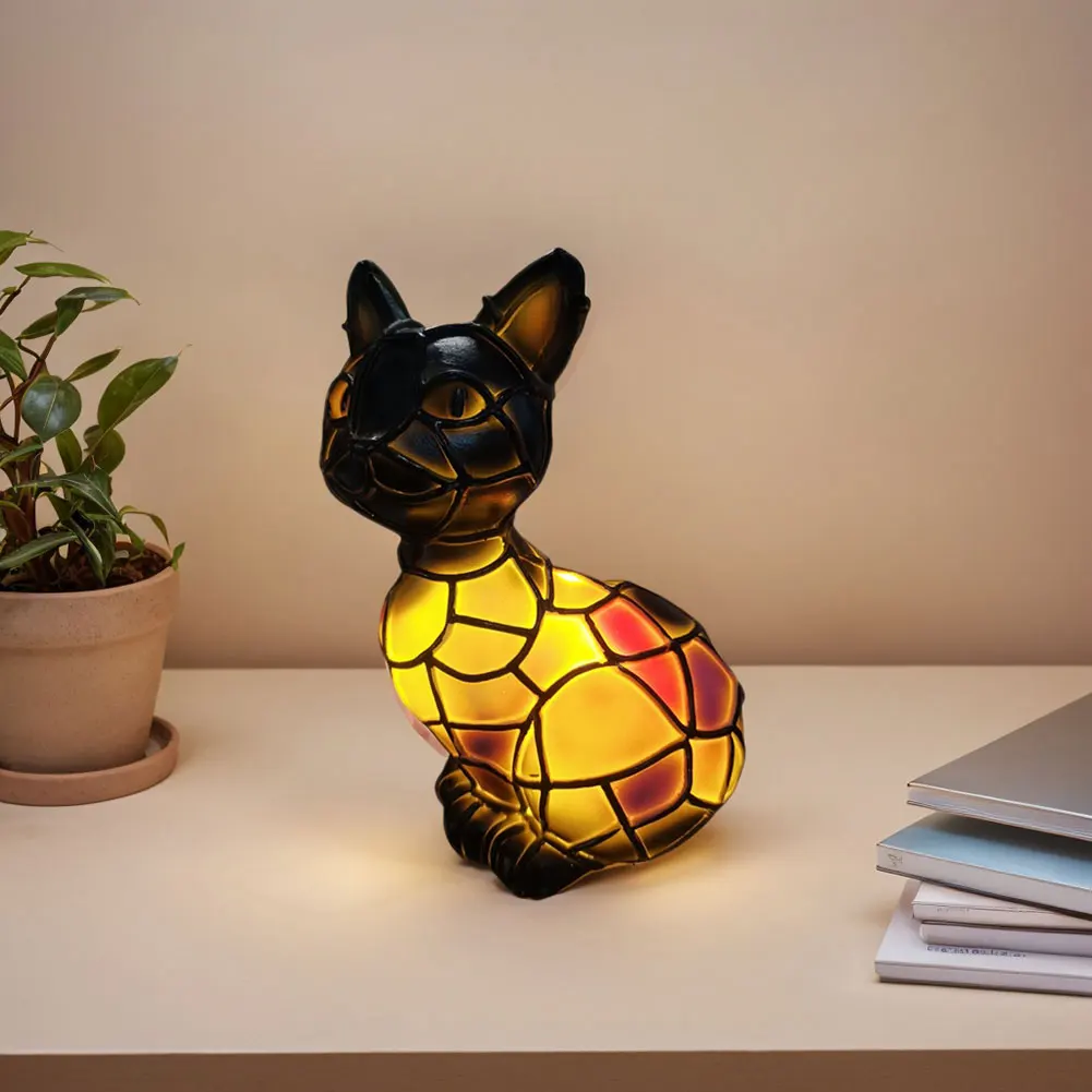 Лампа с изображением кошки, настольная лампа из смолы, красочная винтажная витражная лампа для французского бульдога, корги, мейн-кун, светодиодный ночник, подарки 
Лампа с изображением кошки, настольная лампа из смолы, красочная винтажная витражная лампа для французского бульдога, корги, мейн-кун, светодиодный ночник, подарки
