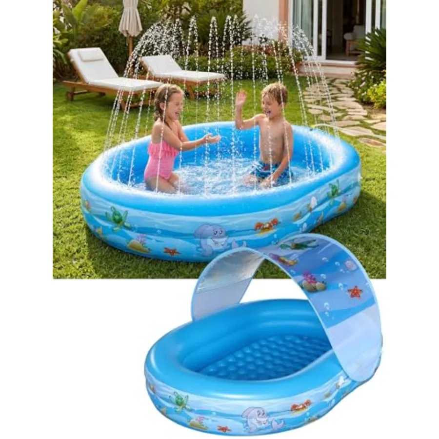 Backyard inflatable kiddie pool with canopy and sprinkler, PVC material, blue color, soft cushioned floor for safe water fun an
Backyard inflatable kiddie pool with canopy and sprinkler, PVC material, blue color, soft cushioned floor for safe water fun an