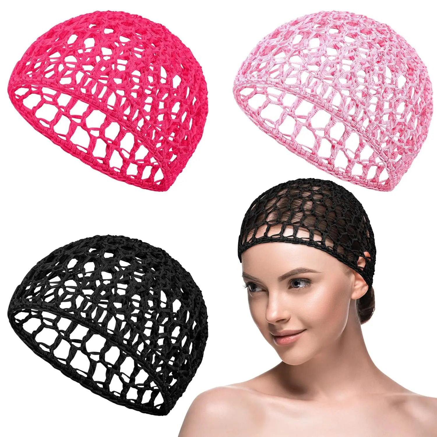 3 Pack Mesh Hair Net for Sleeping, Soft Rayon Knit Snood Cap for Women, Black/Pink/Rose Red
3 Pack Mesh Hair Net for Sleeping, Soft Rayon Knit Snood Cap for Women, Black/Pink/Rose Red