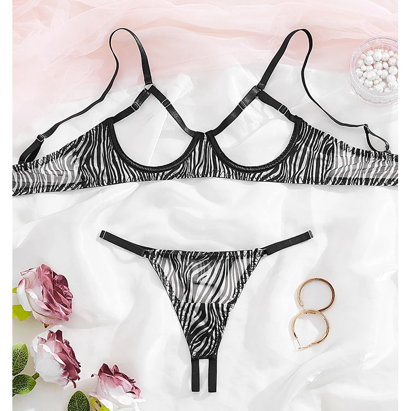 Sexy Lingerie for Women Zebra Print Lingerie Set Open Cup Bra+Crotchless Panty Set Hollow Erotic Lingerie Transparent Underwear 
Sexy Lingerie for Women Zebra Print Lingerie Set Open Cup Bra+Crotchless Panty Set Hollow Erotic Lingerie Transparent Underwear