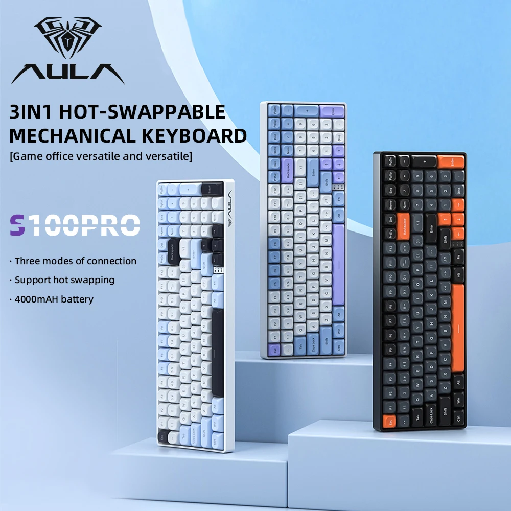 AULA S100Pro Gaming Wireless Mechanical Keyboard 98% Layout 99 keys 2.4G/Bluetooth/Wired Backlight Keyboard for Windows/Mac/IOS
AULA S100Pro Gaming Wireless Mechanical Keyboard 98% Layout 99 keys 2.4G/Bluetooth/Wired Backlight Keyboard for Windows/Mac/IOS