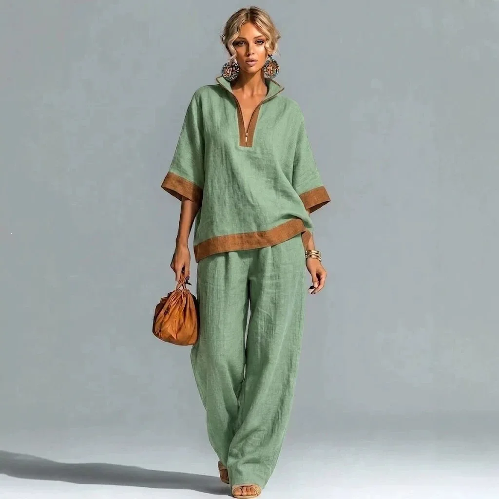 Women Loose Casual Zip Neck Top and Trousers Matching Outfit Set
Women Loose Casual Zip Neck Top and Trousers Matching Outfit Set