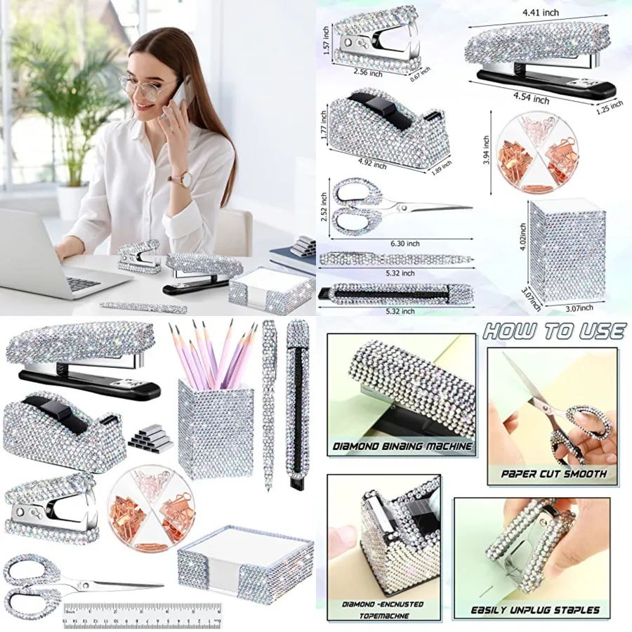 Teling 10 Pcs Bling Office Accessories for Desk Bling Crystal Office Supplies Set Desk Accessory Kit Glitter Stapler Staple Rem
Teling 10 Pcs Bling Office Accessories for Desk Bling Crystal Office Supplies Set Desk Accessory Kit Glitter Stapler Staple Rem