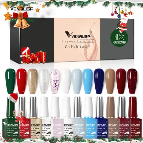 Venalisa Kit de vernis à ongles Gel cadeau de noël Collection de couleurs d'hiver Semi Permanent nouvel apprenant ensemble de vernis à ongles rose chair