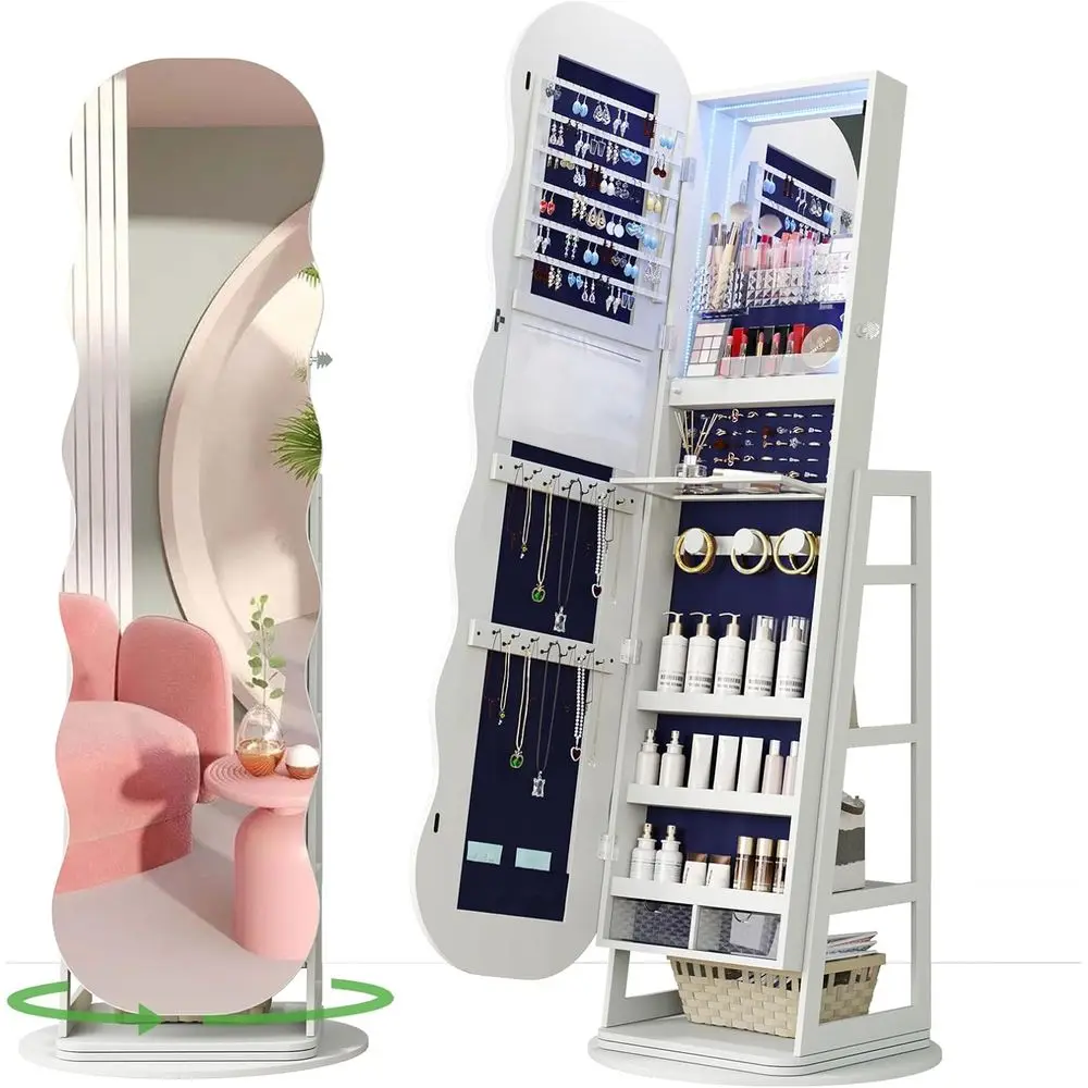 360° Swivel lry Cabinet with Lights, LED lry Armoire with Mirror, Wavy Wide ull-Length Mirror with Storage, Lockable Mirror lry
360° Swivel lry Cabinet with Lights, LED lry Armoire with Mirror, Wavy Wide ull-Length Mirror with Storage, Lockable Mirror lry